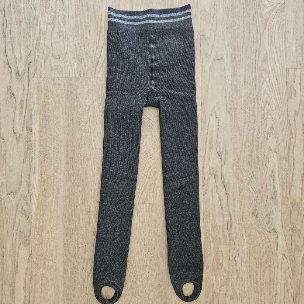Fleece Lined Knit Stirrup Glitter Leggings Gray Girls 5-7 years old